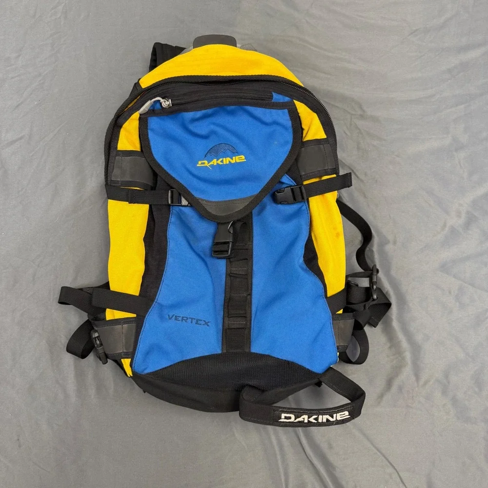 Vintage Dakine Vertex Backpack Blue Yellow Technical Hiking Snowboard Bag